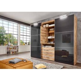 Armoire magicGlassy imitation chêne poutre, portes extérieures verre gris